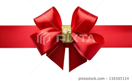 red ribbon and bow with gold isolated against transparent background 116385114