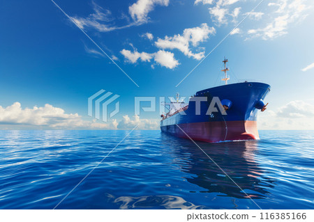 A large cargo ship sailing on the open sea 116385166