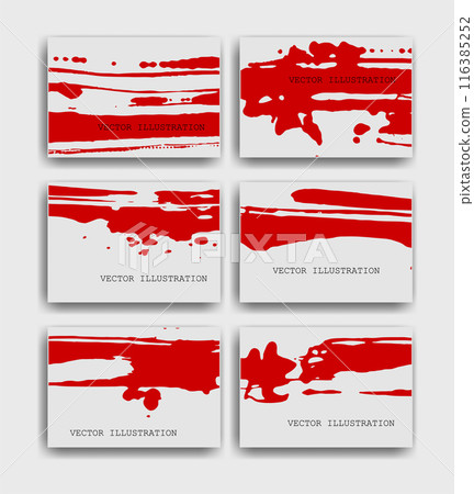 Red ink brush stroke on white background. Japanese style. Vector illustration of grunge wave stains. Vector brushes. Red ink brush stroke on white background. Japanese style. Vector illustration of grunge wave stains. Vector brushes. 116385252