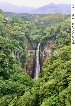 View of Otaki waterfall from Kokonoe "Yume" Suspension Bridge (Kokonoe Town, Oita Prefecture) View of Otaki waterfall from Kokonoe "Yume" Suspension Bridge (Kokonoe Town, Oita Prefecture) 116385335