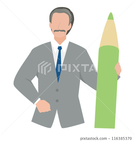 A male manager holding a large pen A male manager holding a large pen 116385370