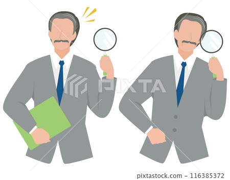 Male manager looking through a magnifying glass 116385372