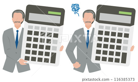 Male manager with a large calculator Male manager with a large calculator 116385373
