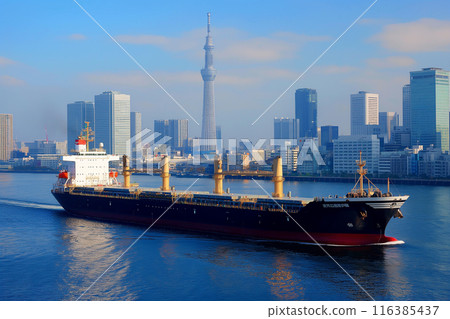 Large cargo ship sailing through the port 116385437
