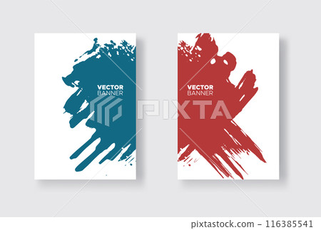 Blue and red abstract design set. Ink paint on brochure, Monochrome element isolated on white. 116385541