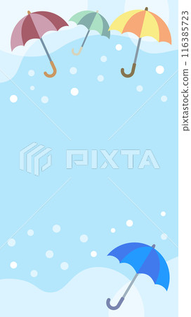 Vector frame background image of colorful umbrellas covered in snow Vector frame background image of colorful umbrellas covered in snow 116385723