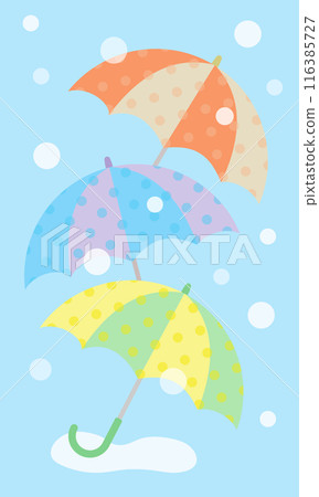 Vector frame background image of colorful umbrellas covered in snow 116385727