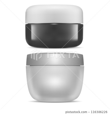 Cream jar, plastic container mock up. Face makeup bottle Cream jar, plastic container mock up. Face makeup bottle 116386226