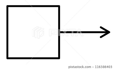 Square frame with thin arrow (black line, white paint) 116386403