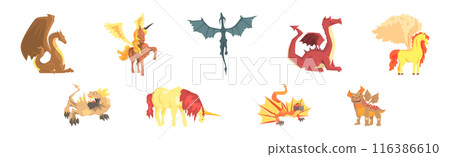 Mythical Creature from Folklore and Fairytale Vector Set 116386610