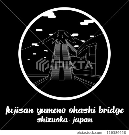 Circle Icon Fujisan Yumeno Ohashi Bridge. Vector illustration 116386638
