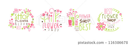 Flower Shop Logo and Label Bright Design Vector Set 116386678