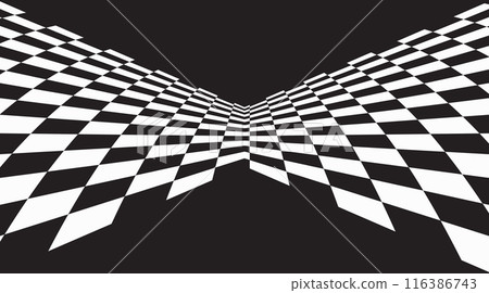 Distorted black and white checkered background 116386743