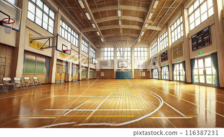 An empty school gym An empty school gym 116387231