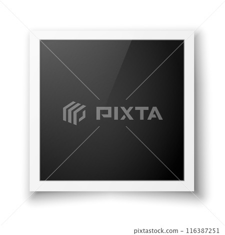 Realistic photo frame with glare on a white background. 116387251