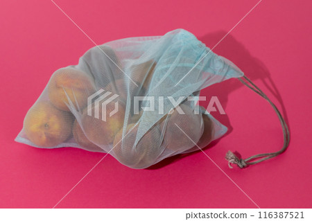 Eco bag for shopping in the store. Mesh replacement for plastic bag. Eco-friendly concept background. 116387521