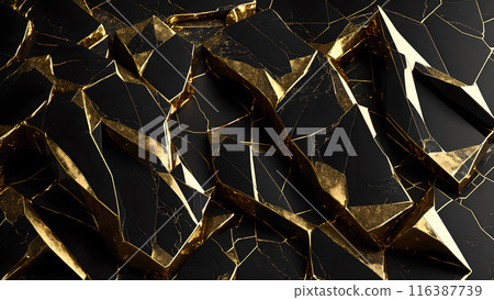 Cracks in black marble filled with gold. 3d background Cracks in black marble filled with gold. 3d background 116387739
