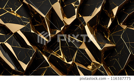 Cracks in black marble filled with gold. 3d background Cracks in black marble filled with gold. 3d background 116387775