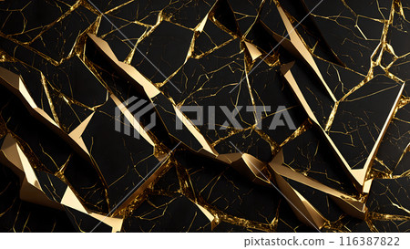 Cracks in black marble filled with gold. 3d background Cracks in black marble filled with gold. 3d background 116387822