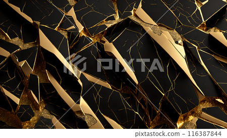 Cracks in black marble filled with gold. 3d background Cracks in black marble filled with gold. 3d background 116387844