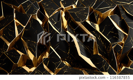 Cracks in black marble filled with gold. 3d background Cracks in black marble filled with gold. 3d background 116387855