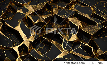 Cracks in black marble filled with gold. 3d background Cracks in black marble filled with gold. 3d background 116387860