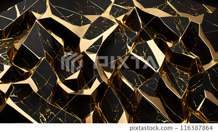 Cracks in black marble filled with gold. 3d background Cracks in black marble filled with gold. 3d background 116387864