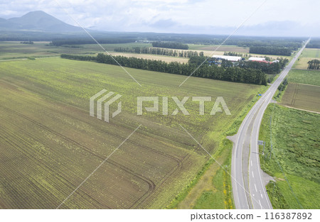 Volcano Observation Point, Tokachi Plain, Hokkaido (aerial view) 116387892