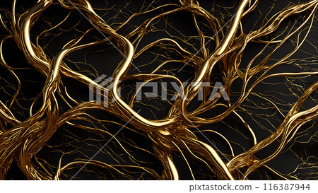 Black marble with intricate golden veins running through it. 3d background Black marble with intricate golden veins running through it. 3d background 116387944