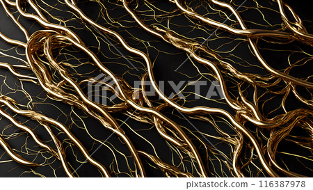 Black marble with intricate golden veins running through it. 3d background  116387978