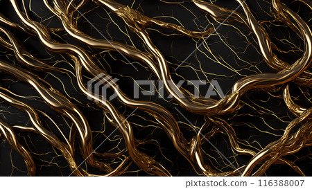 Black marble with intricate golden veins running through it. 3d background Black marble with intricate golden veins running through it. 3d background 116388007