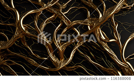 Black marble with intricate golden veins running through it. 3d background Black marble with intricate golden veins running through it. 3d background 116388008