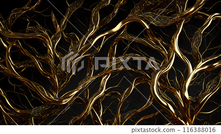 Black marble with intricate golden veins running through it. 3d background  116388016