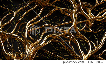 Black marble with intricate golden veins running through it. 3d background  116388032