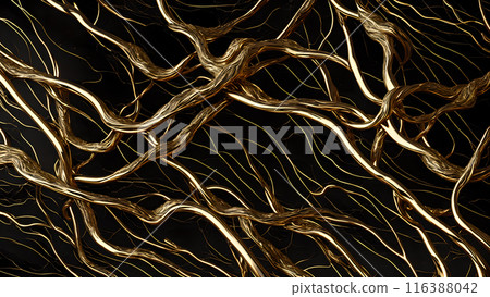 Black marble with intricate golden veins running through it. 3d background  116388042