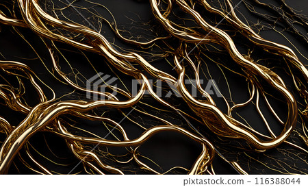 Black marble with intricate golden veins running through it. 3d background  116388044