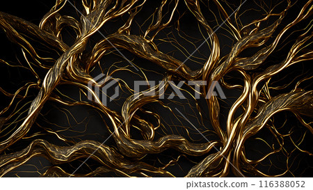 Black marble with intricate golden veins running through it. 3d background Black marble with intricate golden veins running through it. 3d background 116388052