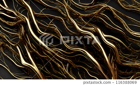 Black marble with intricate golden veins running through it. 3d background  116388069