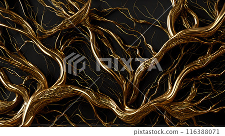 Black marble with intricate golden veins running through it. 3d background  116388071