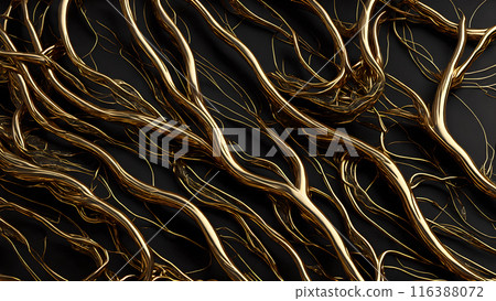 Black marble with intricate golden veins running through it. 3d background  116388072