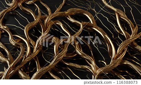 Black marble with intricate golden veins running through it. 3d background  116388073