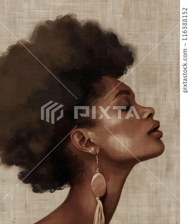 Young black woman closing her eyes and relaxing, illustration 116388152
