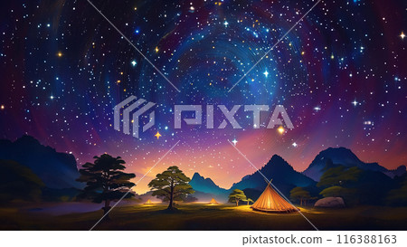 星空和帳篷營地的插圖 116388163