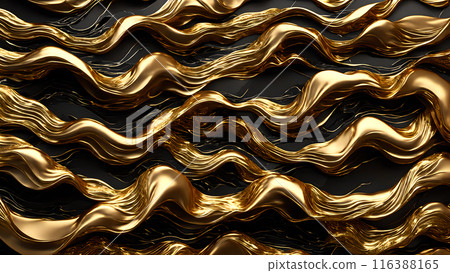 Waves of gold flowing across black marble. 3d background Waves of gold flowing across black marble. 3d background 116388165
