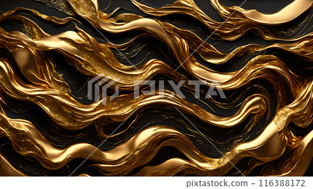 Waves of gold flowing across black marble. 3d background Waves of gold flowing across black marble. 3d background 116388172