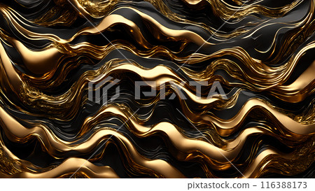 Waves of gold flowing across black marble. 3d background Waves of gold flowing across black marble. 3d background 116388173