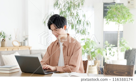 Man using laptop at home Man using laptop at home 116388174