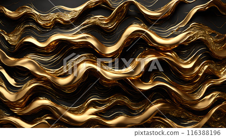 Waves of gold flowing across black marble. 3d background Waves of gold flowing across black marble. 3d background 116388196