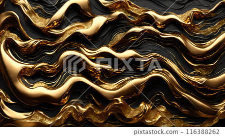 Waves of gold flowing across black marble. 3d background Waves of gold flowing across black marble. 3d background 116388262