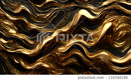 Waves of gold flowing across black marble. 3d background Waves of gold flowing across black marble. 3d background 116388296